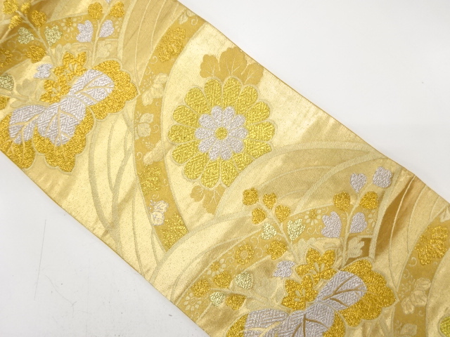 JAPANESE KIMONO / ANTIQUE FUKURO OBI / SILK / WOVEN PAULOWNIA & KIKU